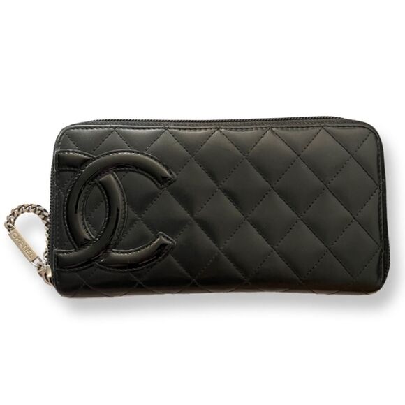 Chanel Black Calfskin Quilted Cambon Ligne Long Zip Around Wallet - Picture 1 of 16